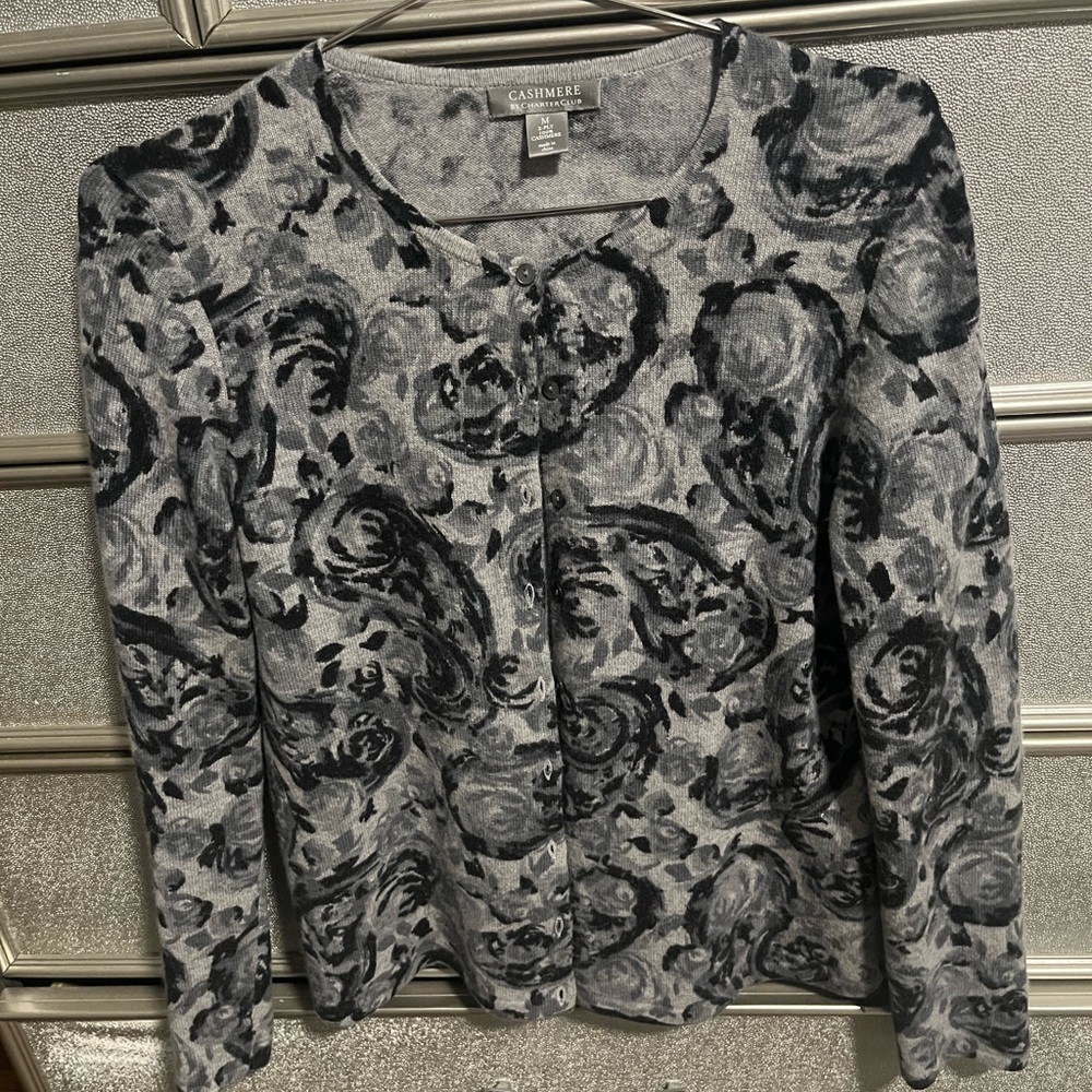 Charter Club Cashmere Gray and Black Cardigan